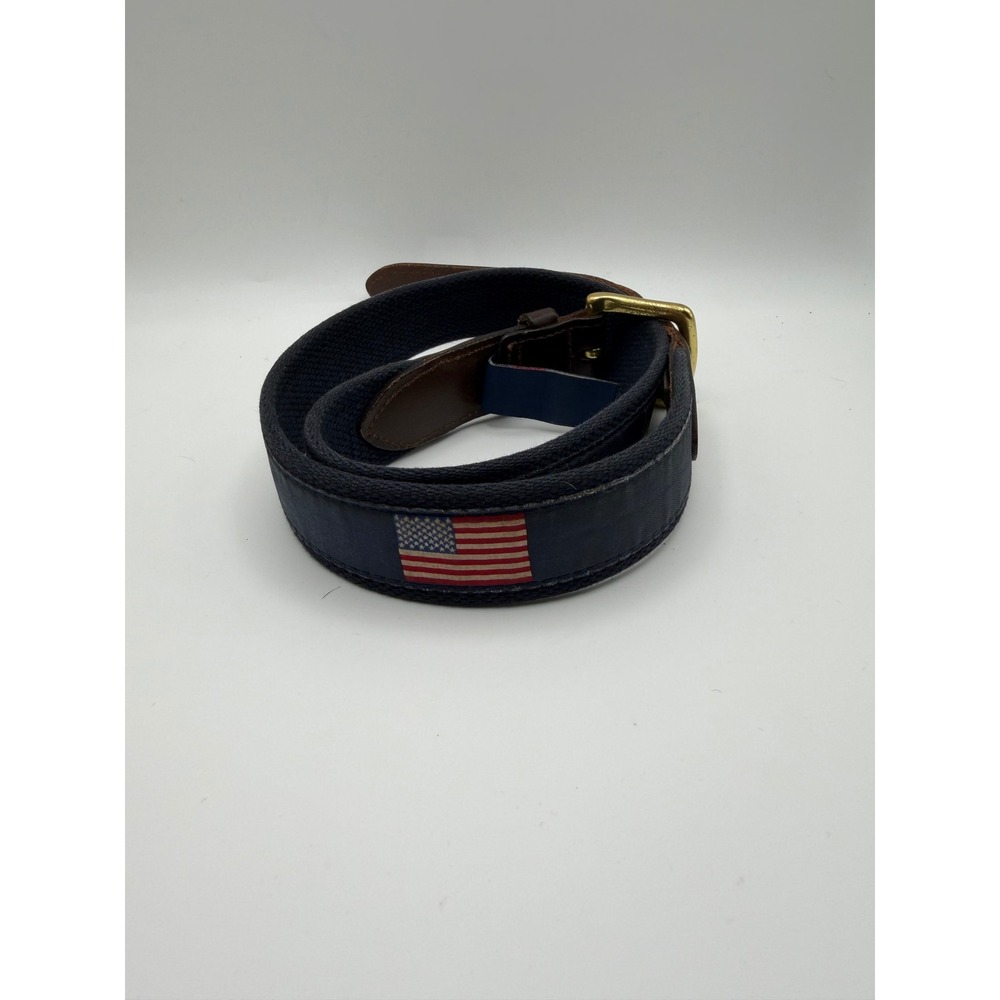 Vineyard Vines Mens 32 American Flag Canvas Leather Club Belt Navy Blue USA Made